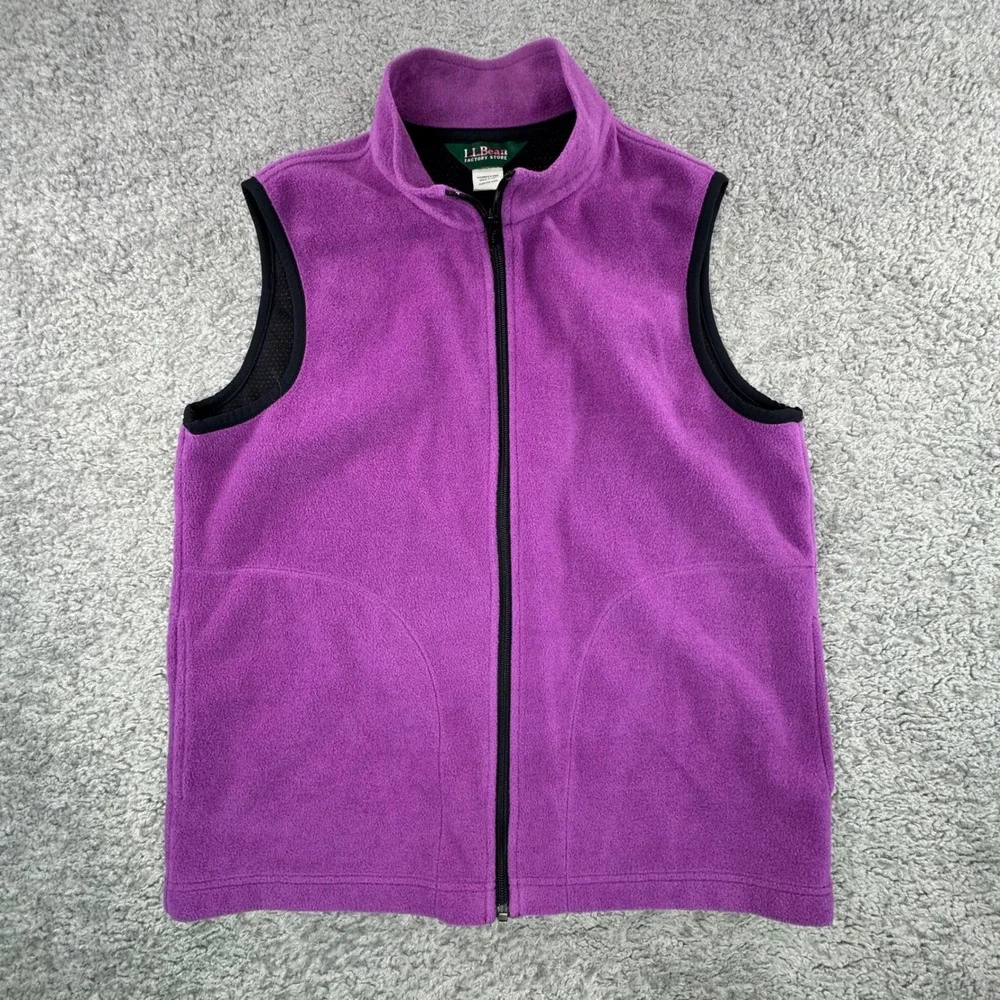 VTG LL Bean Factory Store Women Purple Fleece Vest Full Zip Mock Neck Medium USA